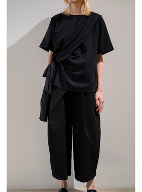 GNAY副线春夏新款设计感显瘦女士黑色多种穿法绑带上衣