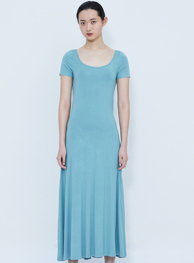 孤品特价豆绿色针织弹力露腰连衣裙