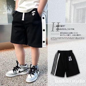 LANIKIKI 夏季新款 校园风侧边黑白条休闲纯棉中裤