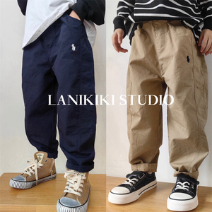 LANIKIKI 24秋冬新款 儿童日系小马刺绣宽松哈伦萝卜老爹休闲裤