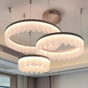 客厅轻奢圈圈水晶高级一帘幽梦吊灯餐厅吊灯感现代奢华楼梯间大灯