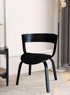 Thonet实木扶手靠背椅休闲图书馆阅读椅北欧简约软包餐椅家用椅子