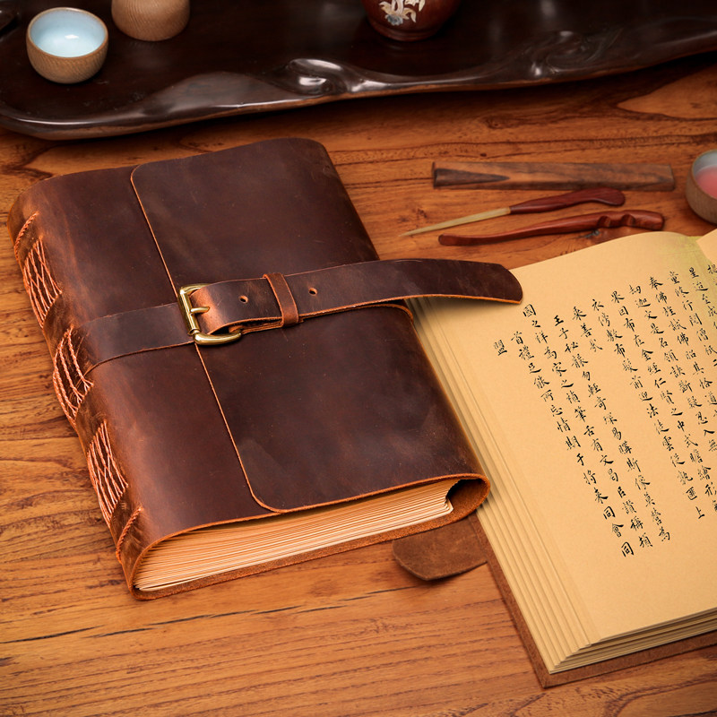 a4真皮大笔记本牛皮手账厚本定制空白日记本创意复古风精致手帐本