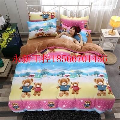 议价AB套版水绒四件套冬季保暖加厚珊瑚绒被法兰绒晶枕套绒床三￥