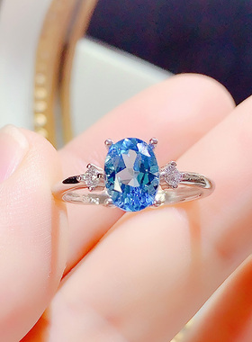 纯银镶嵌天然托帕石开口戒指女