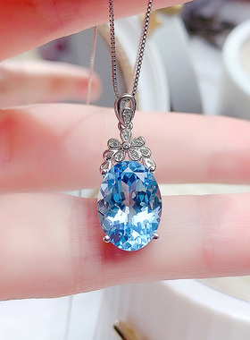 925银镶天然托帕石吊坠锁骨链女