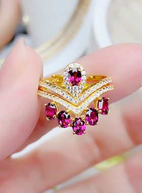 925纯银镶天然镁铝石榴石戒指女