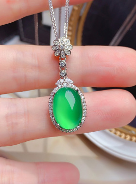 S925纯银天然绿玉髓吊坠女项链