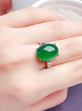 天然鸽子蛋绿玉髓戒指女