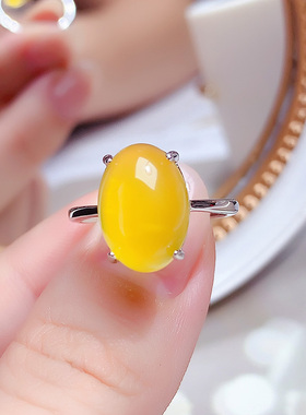 简约纯银天然黄玉髓戒指开口女