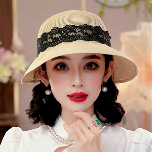 布塔夏季 蕾丝花边冰丝草帽夏天户外防紫外线气质遮阳帽PT1276 时尚