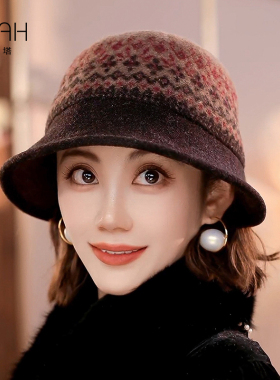 布塔100%绵羊毛渔夫帽 费尔岛风冬季加厚保暖盆帽 针织帽女PT8080