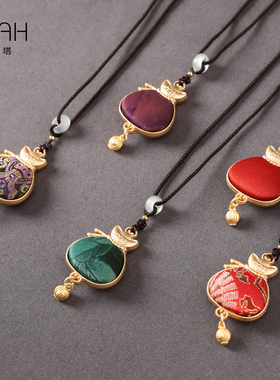 非金属布艺项链 非遗香云纱宋锦手工拎缝制毛衣链 项链颈链PT2256