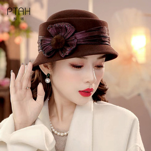 布塔羊毛小礼帽女士秋冬新款羊毛呢蓓蕾帽高级感显脸小帽子PT1401