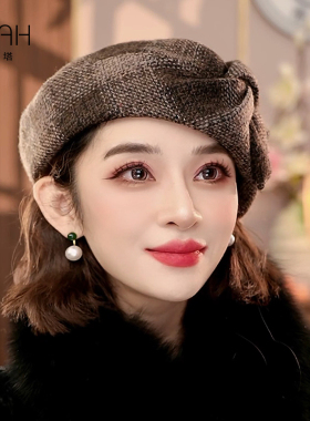 布塔小香风画家帽女士秋冬时尚羊毛呢帽保暖时尚气质贝雷帽PT2178