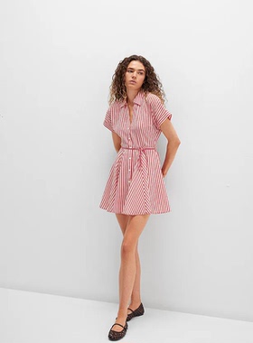 土耳其mavi夏季红色条纹衬衫连衣裙女