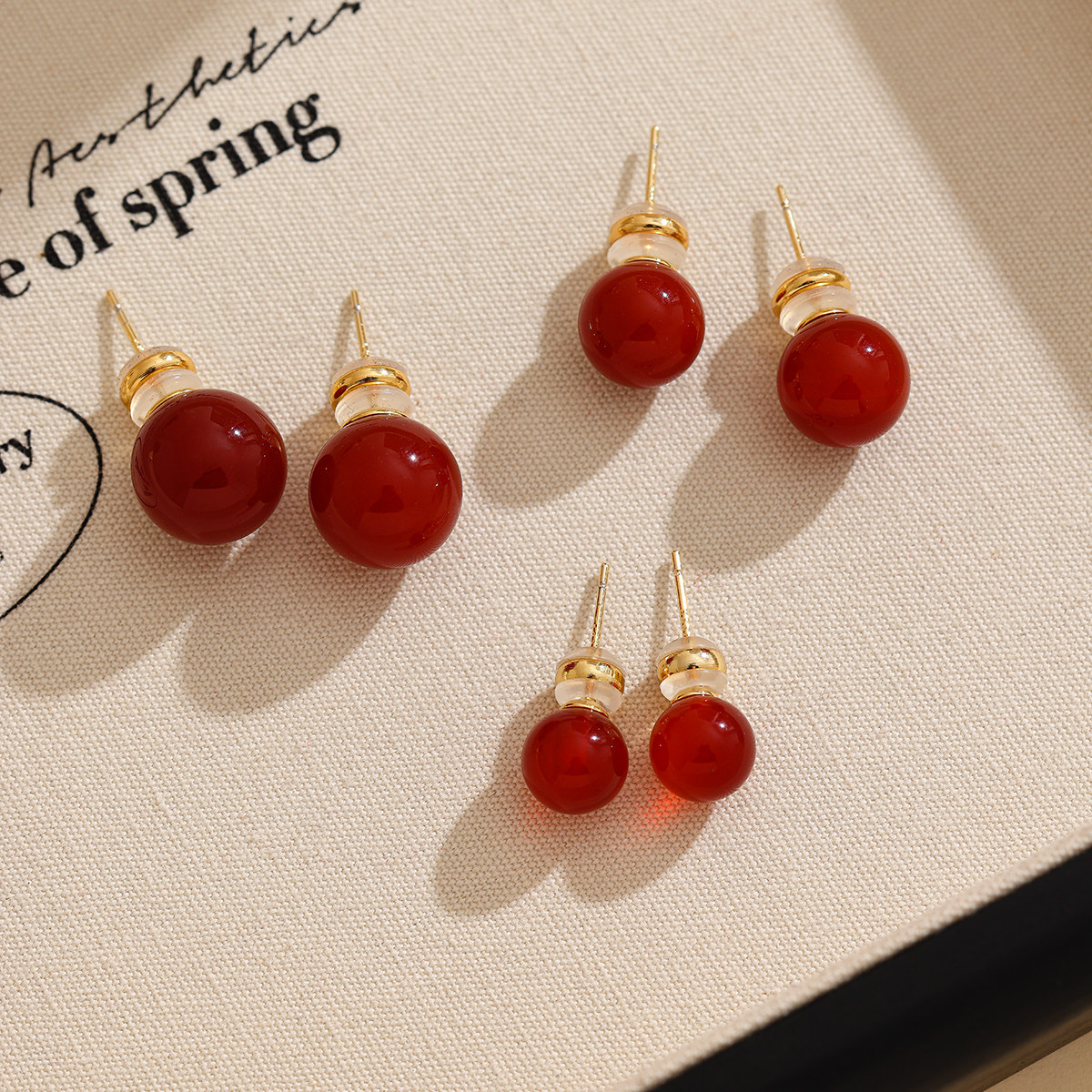 红色玛瑙耳钉2026新款爆款高级感独特漂亮耳环925银针耳饰女百搭