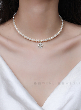 珍珠山茶花项链女气质轻奢高级感