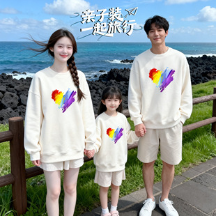 儿童涂鸦爱心印花卫衣亲子装2026新款秋冬圆领男女同款情侣上衣潮