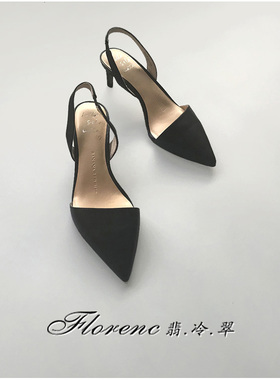 欧美性感女人味黑色羊皮尖头包头浅口细跟办公室高跟鞋单鞋一脚蹬