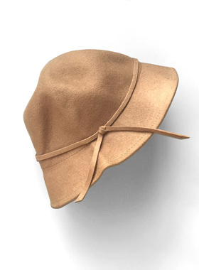 卡其色全羊毛呢薄款英伦优雅圆顶短檐女士时尚大头围逛街礼帽