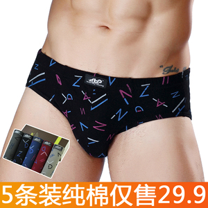 5条装男士三角内裤男纯棉全棉印花中腰夏款透气中老年短裤底裤