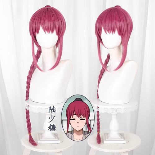 坂本日常 陆少糖cos假发 玫红色头皮顶麻花辫虎口夹马尾cosplay