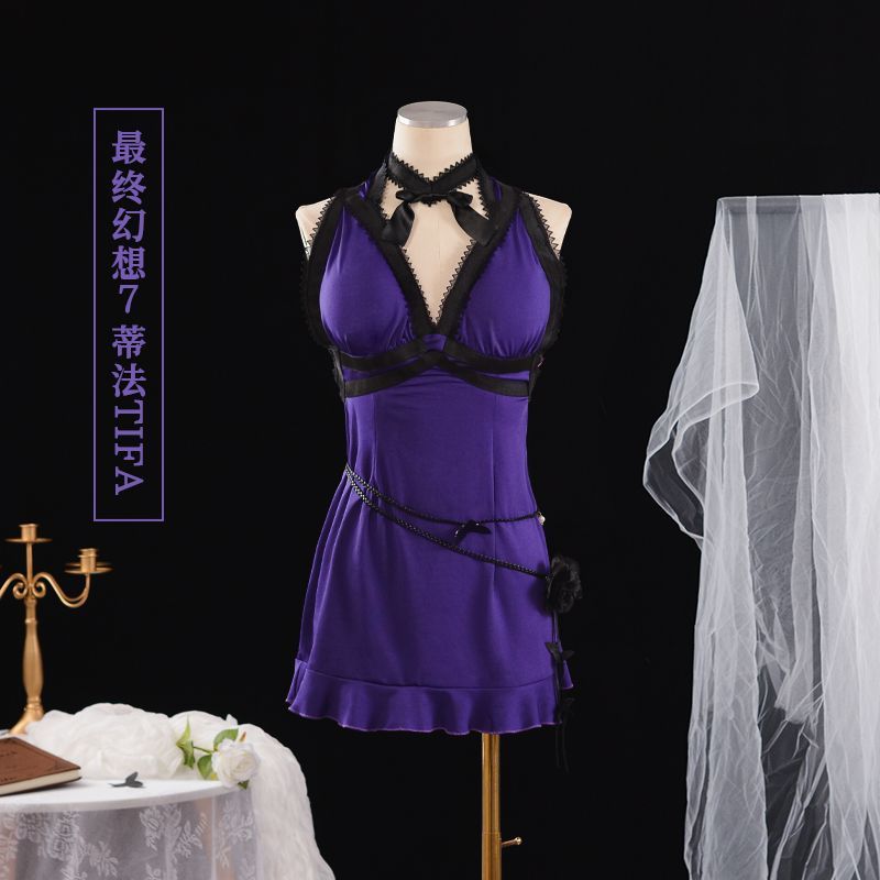 最终幻想7 Tifa 蒂法cos紫色礼服 FF7 蒂法洛克哈特cosplay服装图片