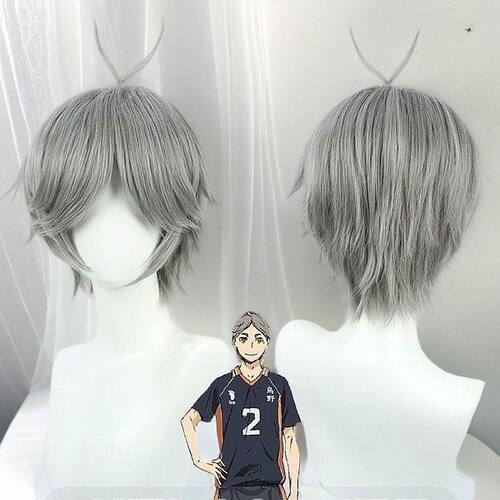 菅原孝支cosplay假毛奶奶灰排球少年同款假发suga仿真头皮顶反翘
