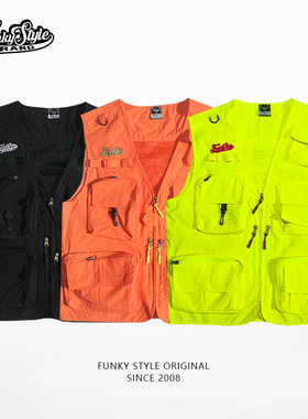 FunkyStyle原创国潮多口袋hiphop机能风工装战术马甲嘻哈背心男女