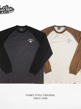 FUNKYSTYLE原创OVERSIZE宽松潮重磅纯棉嘻哈BBOY插肩T恤长袖牛角T