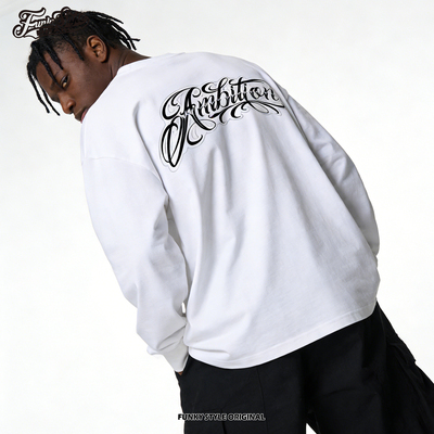 美式街头复古纯棉宽松长袖T恤