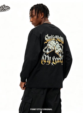 FunkyStyle美式街头bboy西海岸popping刺青TATOO宽松纯棉长袖T恤