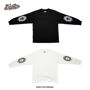 FUNKYSTYLE原创花体字刺青popping长袖T恤男女街头宽松纯棉上衣服