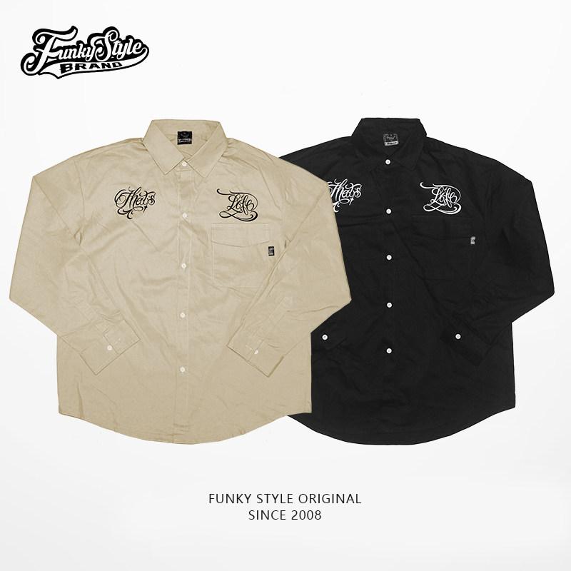 FUNKYSTYLE原创美式街头西海岸BBOY刺青POPPING复古宽松工装衬衫