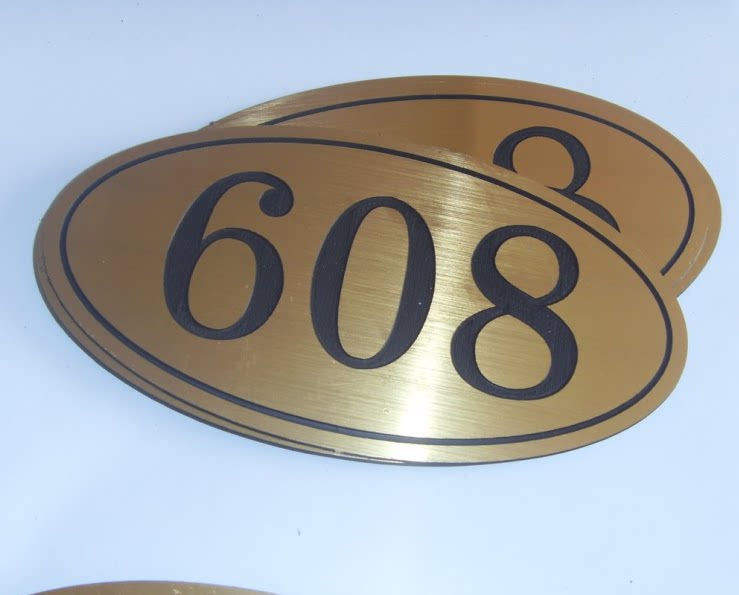 拉丝金双色板雕刻数字牌椭圆门号牌号码牌标识标牌防水房间门牌号