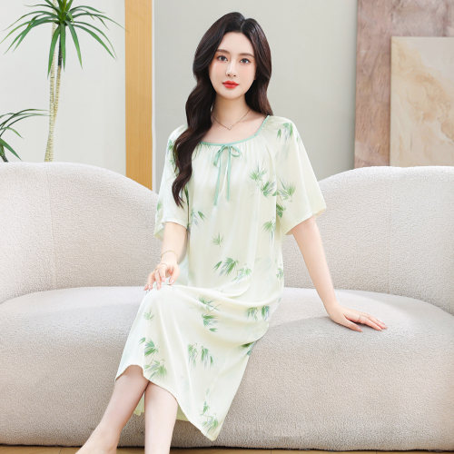 夏季真丝可外穿印花长款睡裙