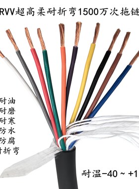 TRVV超高柔性拖链电缆6 7 8 10 12 14 16芯 耐油 坦克链线 耐寒线