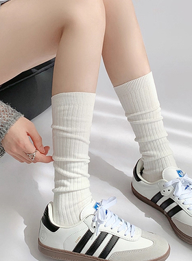 白色小腿袜子女春秋款显瘦长筒袜miu系学院风棉袜及膝夏季堆堆袜