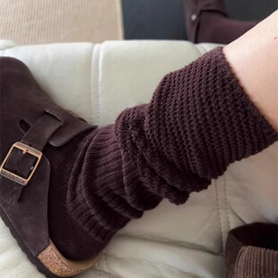 安可拉红袜子女春夏中筒袜网红针织粗线颗粒堆堆长袜 袜子 好韩