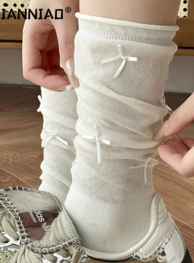 白色袜子女堆堆袜miu系小腿袜夏季蝴蝶结中筒芭蕾风配小皮鞋长袜