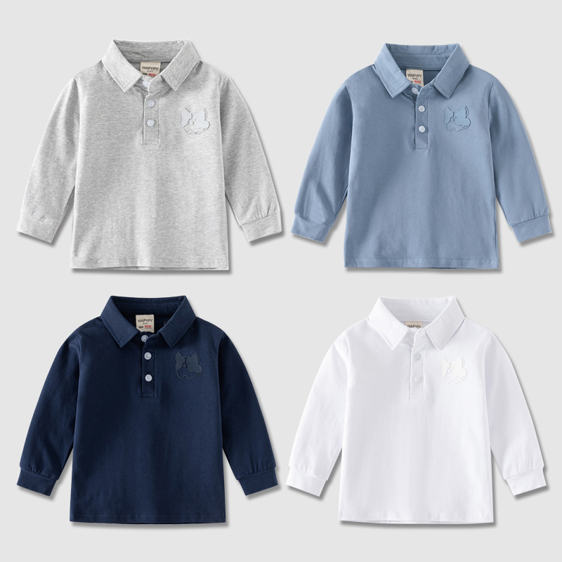 翻领纯色长袖纯棉polo衫男童t恤