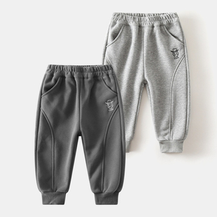 童装 2025新款 男孩薄款 宝宝秋装 男童加绒裤 儿童一体绒长裤 子秋冬款
