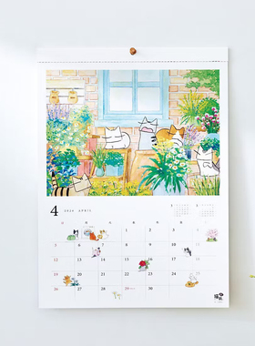 日本芬理希梦猫部久保智昭2026时光花与猫水彩漫画挂历A3装饰画