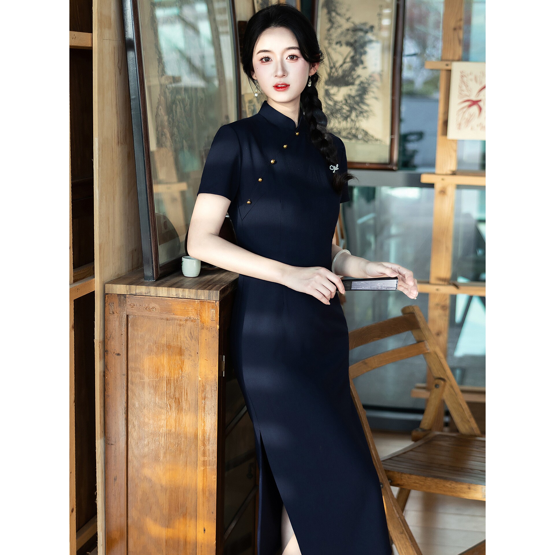 织造局蓝色旗袍女新中式复古改良年轻款小个子日常可穿独特绝美民