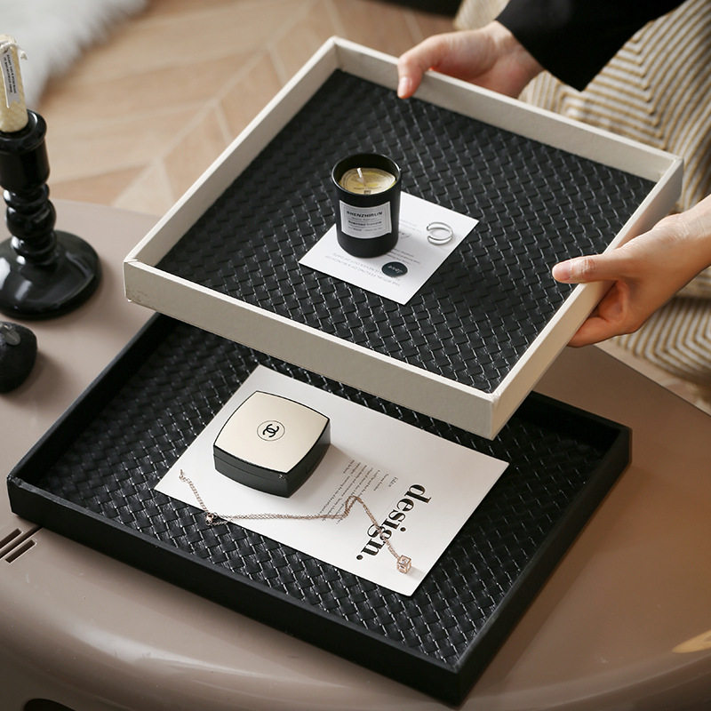德国进口轻奢皮质托盘方形客厅样板间高级感香薰香水化妆品置物收