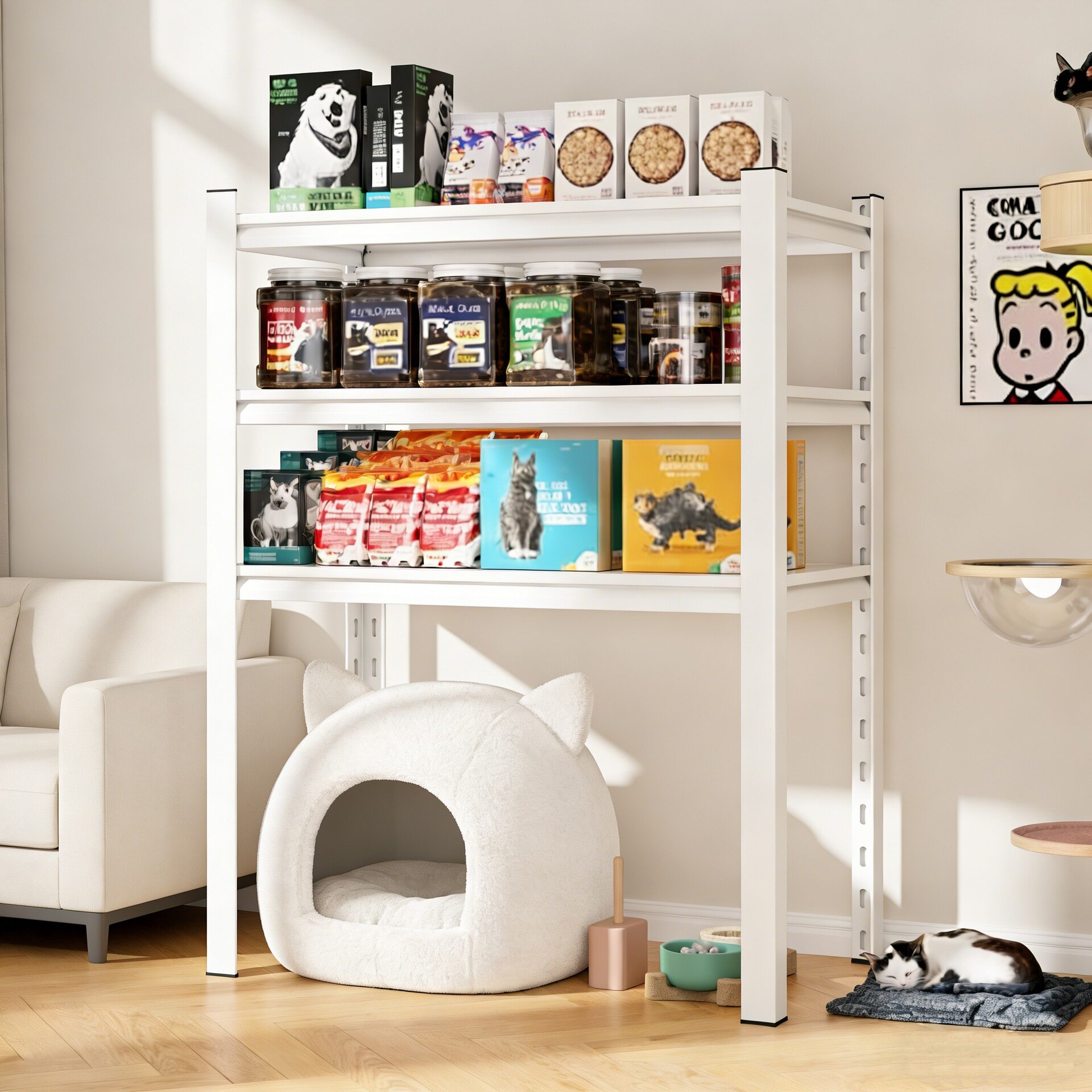 德国进口猫砂盆上方家用置物架猫粮罐头狗狗零食下空式多层可调储