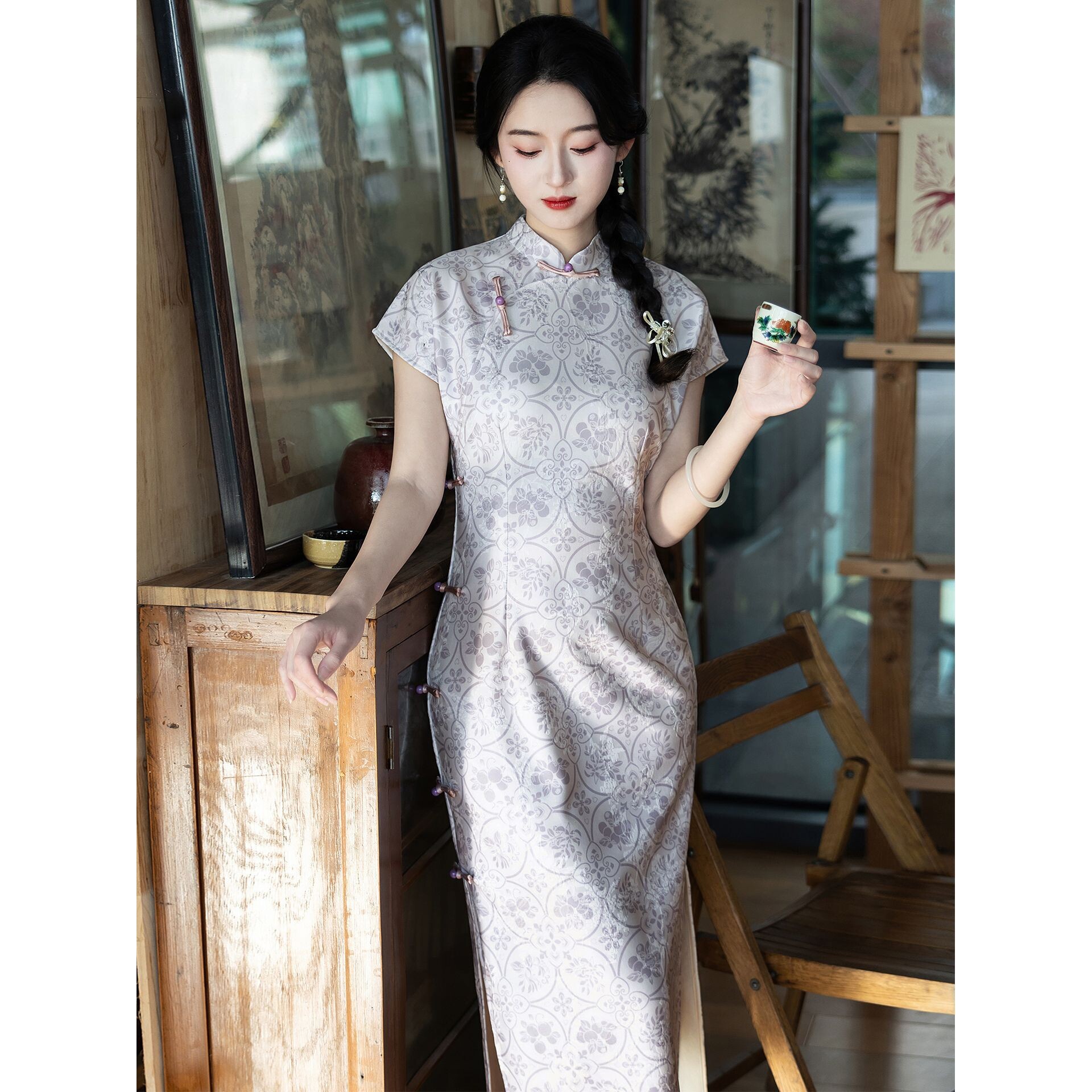 织造局紫色26新款旗袍女小个子夏季新中式日常可穿素雅绝美中式改