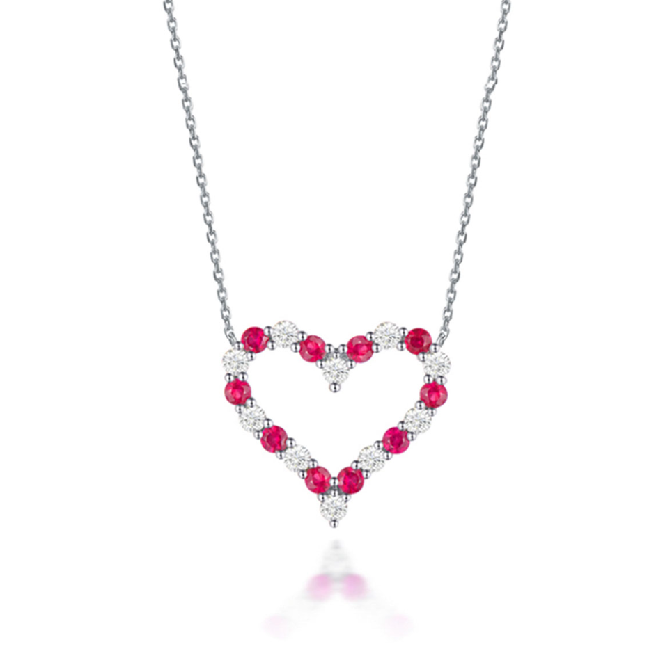 红宝钻石吊坠女心形钻石镶嵌