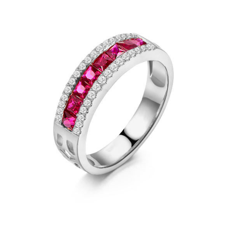 18K金红宝石钻石戒指女欧美个性